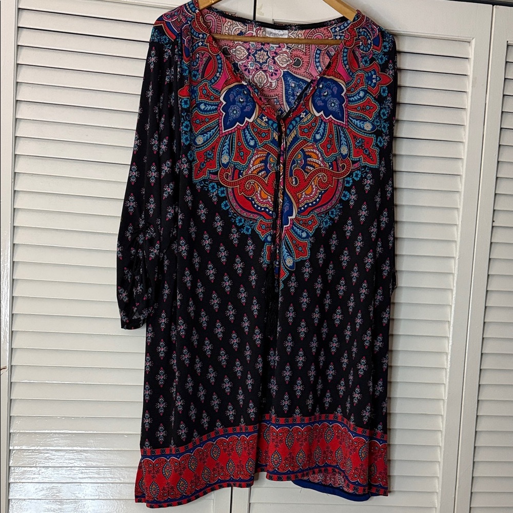 Bohemian Black and Red Patterned Dress